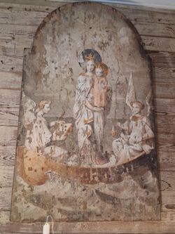 Antique Religious Madonna and Child Metal Panel