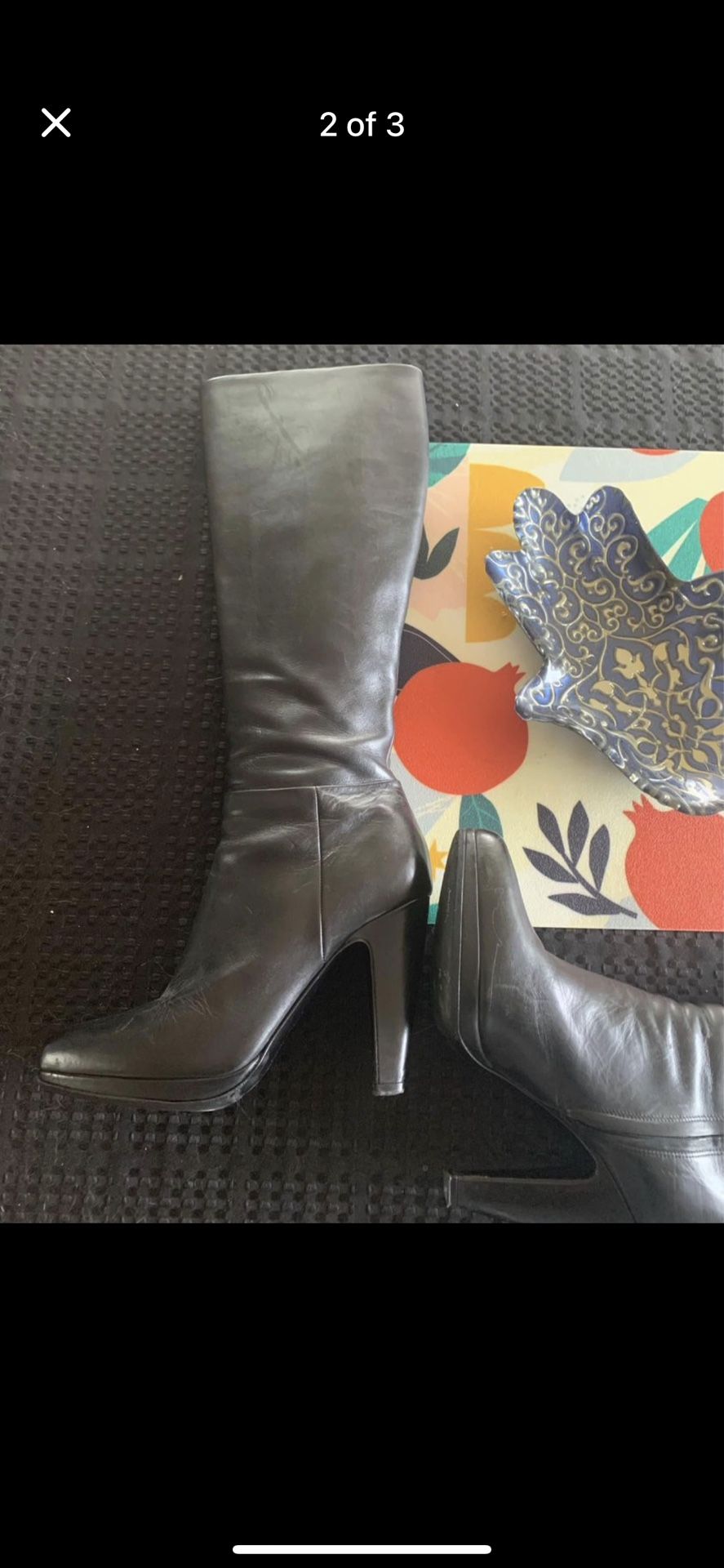 Prada High Heel Black Leather Boots 37.5