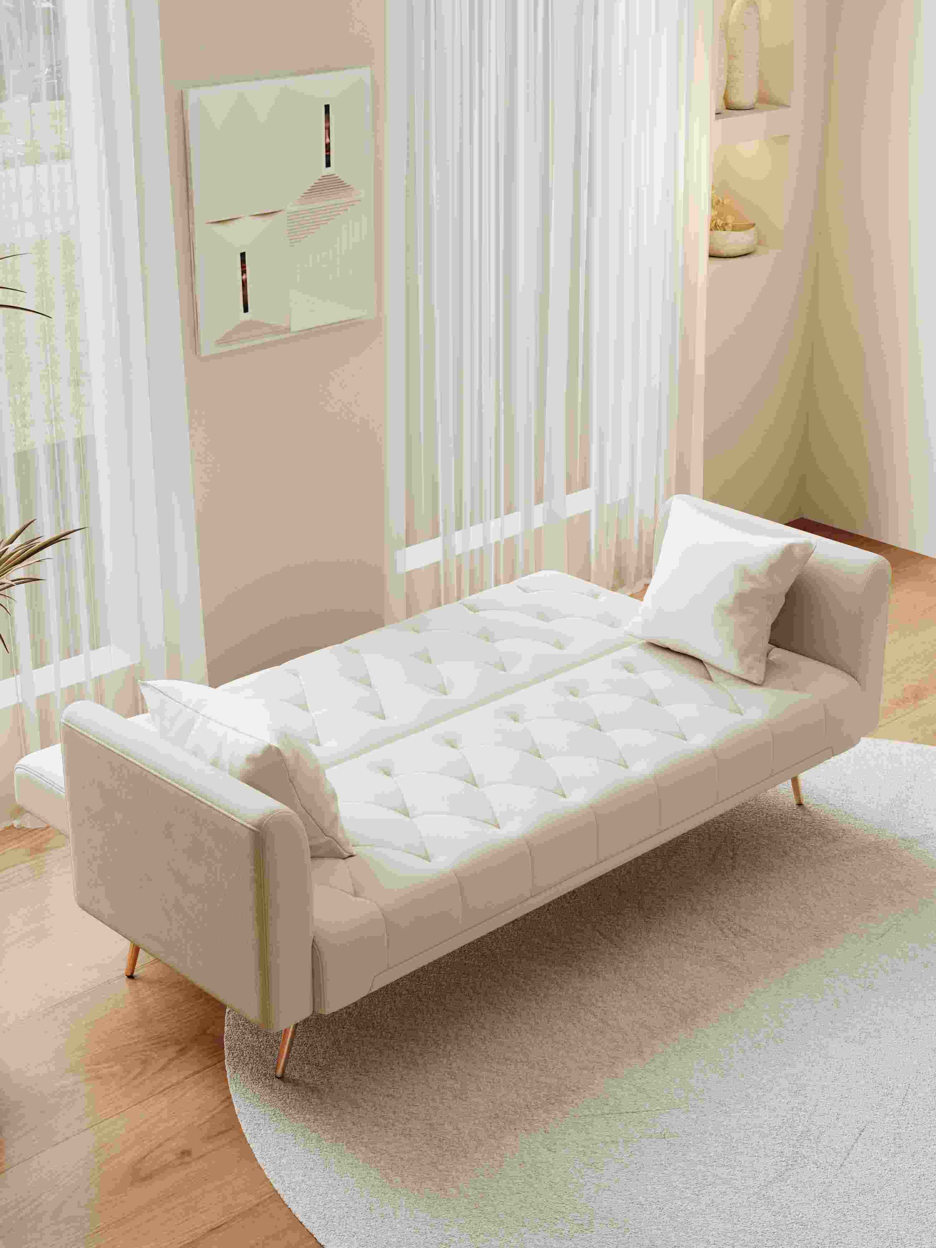 71 inch convertible love seat sofa American retro beige velvet suitable for small living room bedroom office