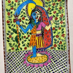 ARDHANARISHWAR Ardhnareshwar Shiva Parvati Ganga paper Madhubani painting signed