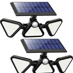 2 pack 180 LED 3 Heads Solar Motion Sensor Outdoor Lights, 270° Wide Angle Solar Flood Wall Security Lights