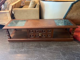 Mid Century Modern Solid Wood Coffee Table with Marble Details