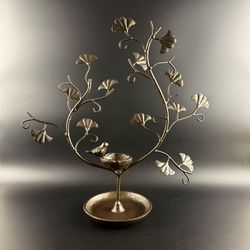 Anthropologie Style Bird & Nest Jewelry Holder Stand with Ginkgo Leaves - 17" 