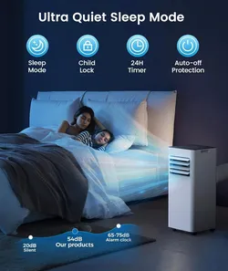 8000 BTU Portable Air Conditioner, with Fan & Dehumidifier Mode, White