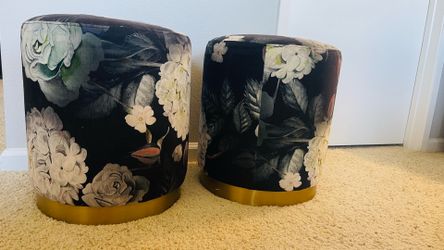 2 TOV Furniture Opal Floral Velvet Ottomans