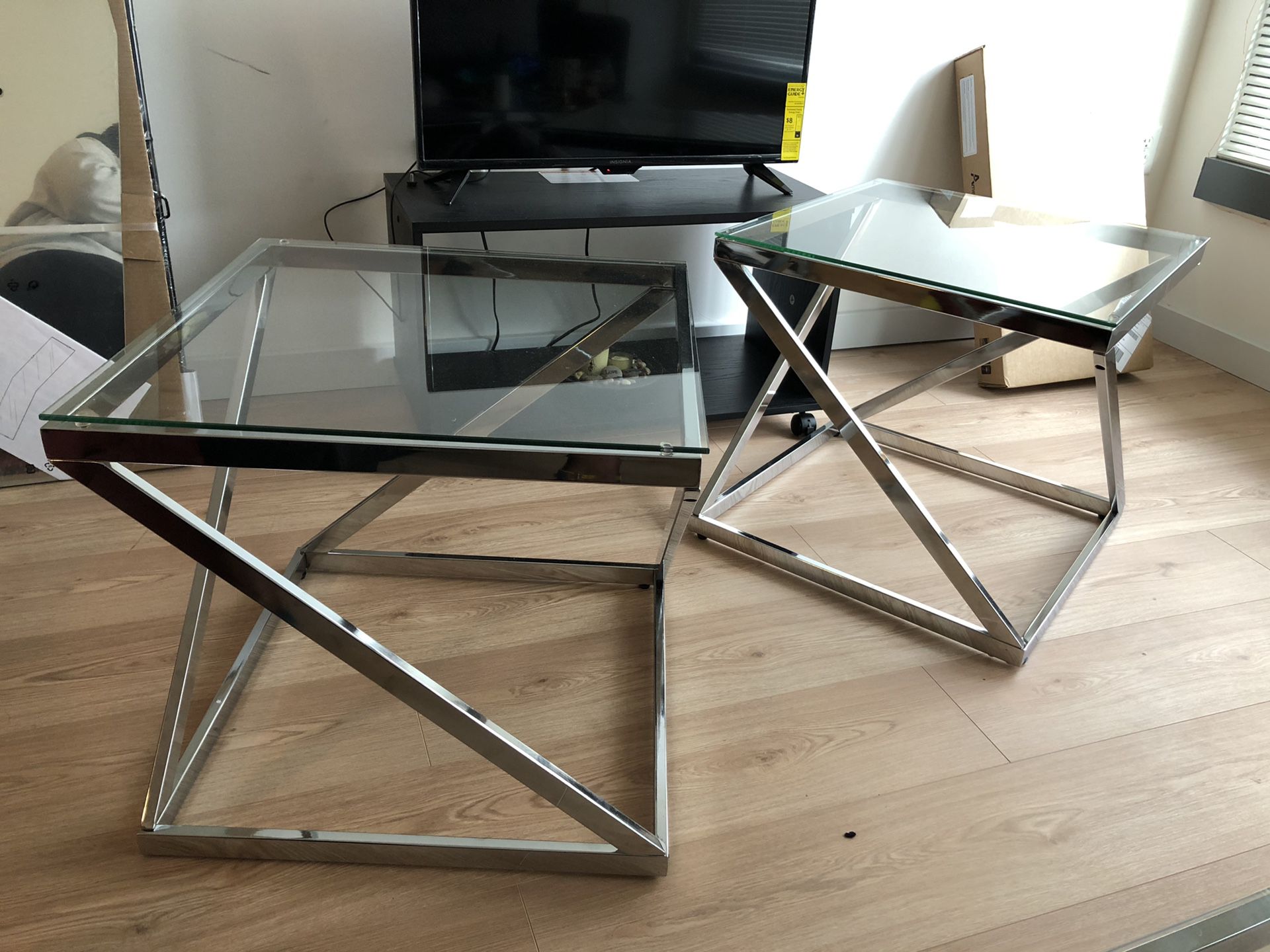 2 glass/mirror end tables