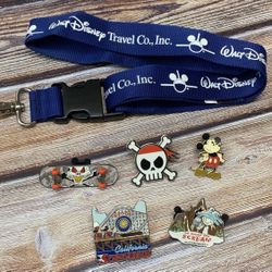 WALT DISNEY COLLECTORS PINS (6 PINS) + DISNEY LANYARD 