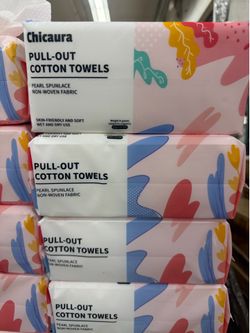 18/6 count 200*200mm about 100 pumps/bag This Chicaura brand paper-sucing cotton soft towel is made of pearl-patterned spunlace non-woven fabric.  The