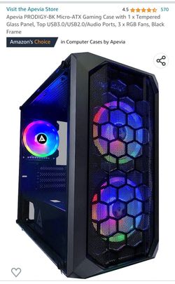 Apevia PRODIGY-BK Micro-ATX Gaming Case with 1 x Tempered Glass Panel, Top USB3.0/USB2.0/Audio Ports, 3 x RGB Fans, Black Frame