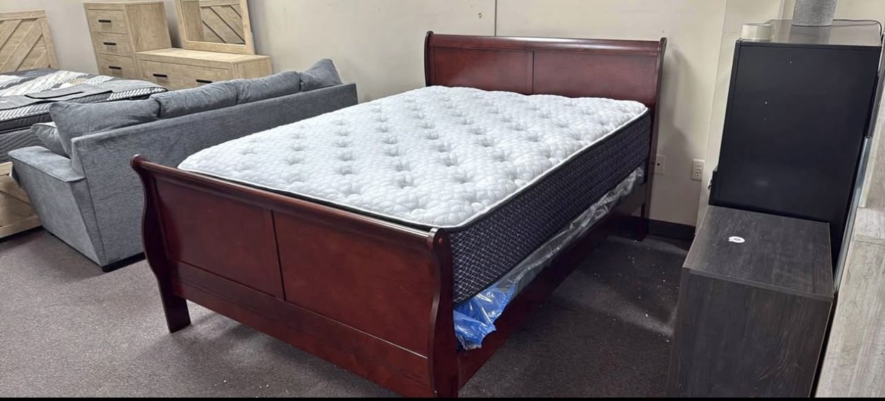 Wood Bed With Mattress Set On Sale!