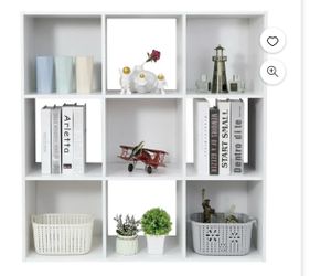 9 Cube Storage Shelf Organizer, Wooden Bookshelf System Display Cube Shelves Compartments, Customizable W/ 5 Removable Back Panels (White)