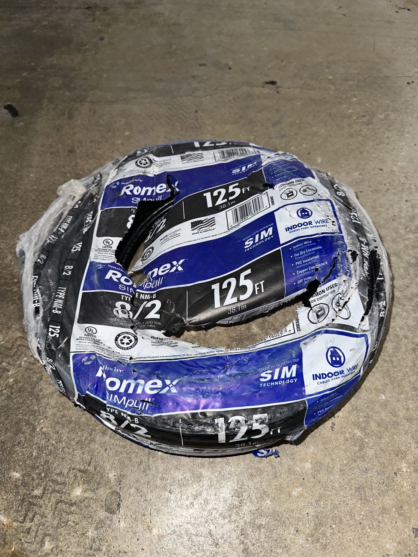 125-foot roll of Southwire Romex SIMpull 8/2 Copper NM-B Indoor Wire