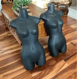 Set of 2 Black Female Mannequin Torso Forms with Hanging Hooks ( both for $ 14  )