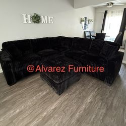 Corduroy sectional sofa with ottoman