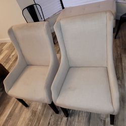 Linen Wingback Dining Chairs-Beige X2