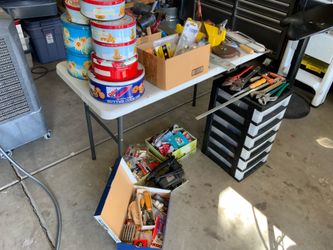 Huge Lot of Tools, Hardware, & Misc Household Goods w/6 Drawer Storage Cabinet