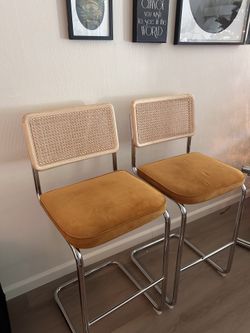 2 Rattan Back Bar Chairs 