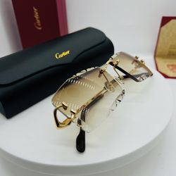 New Big C Cartier Sunglasses Brown Diamond Cut Lenses