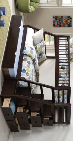 ➰➰Happy Espresso Twin over Full Staircase Bunk Bed with Trundle➰➰