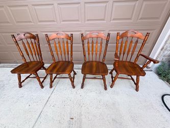 Four Vintage Solid Wood Dining Chairs