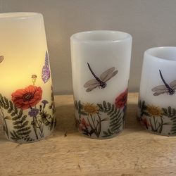3 Decorative Candles -battery Operated -new. Spring themed. 6”, 5” , 4”  -retail For $35