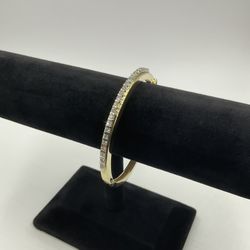 14KT YELLOW GOLD 6.5” LADIES DIAMOND BANGLE BRACELET APPROX 1.00CT TDW, 4.0MM, 19.3GR