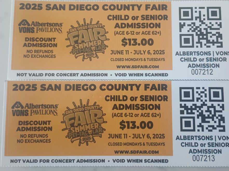 2 Senior/Child Del Mar Fair Tickets