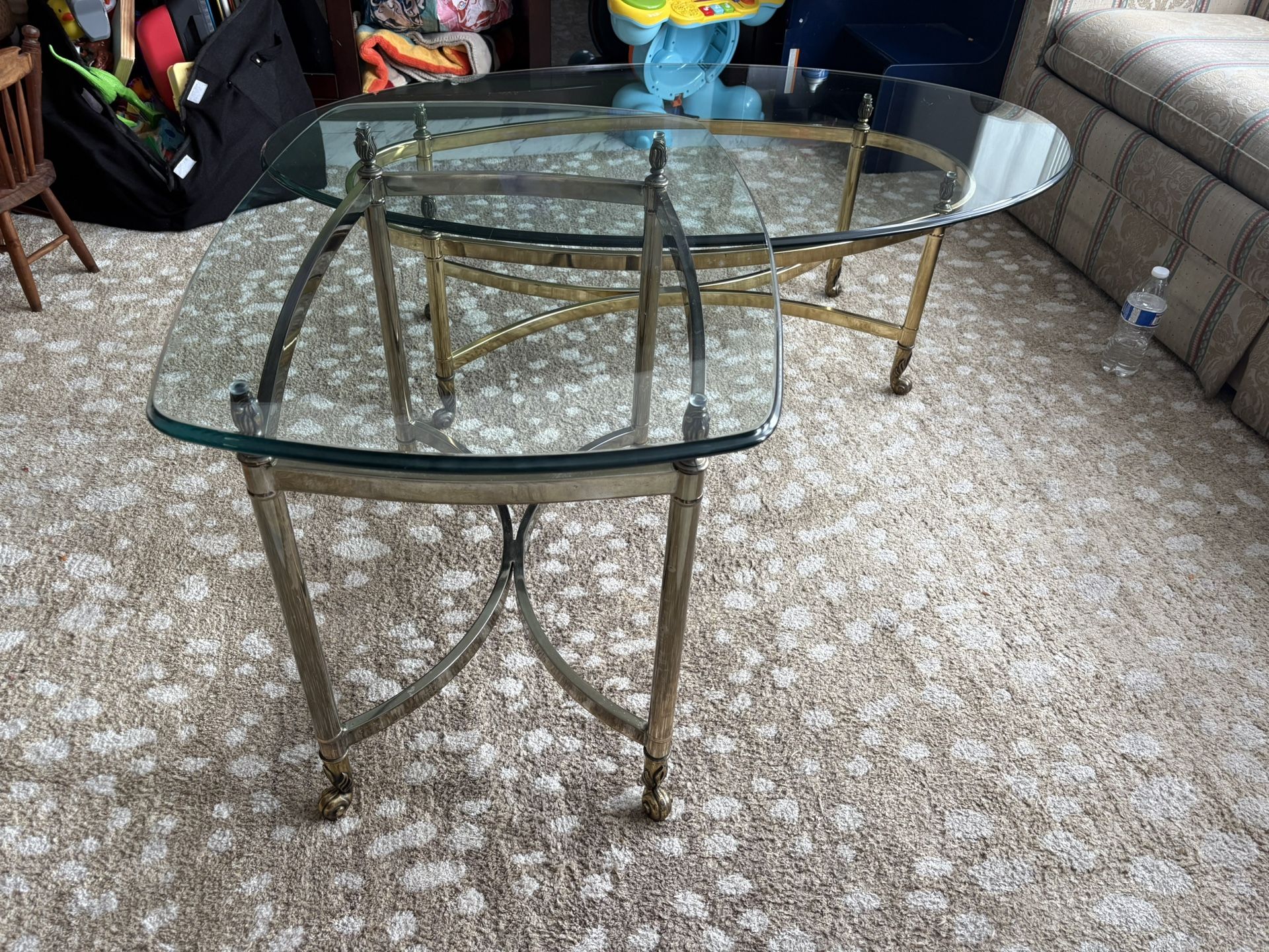 Beautiful Brass And Beveled Glass Living Room Tables