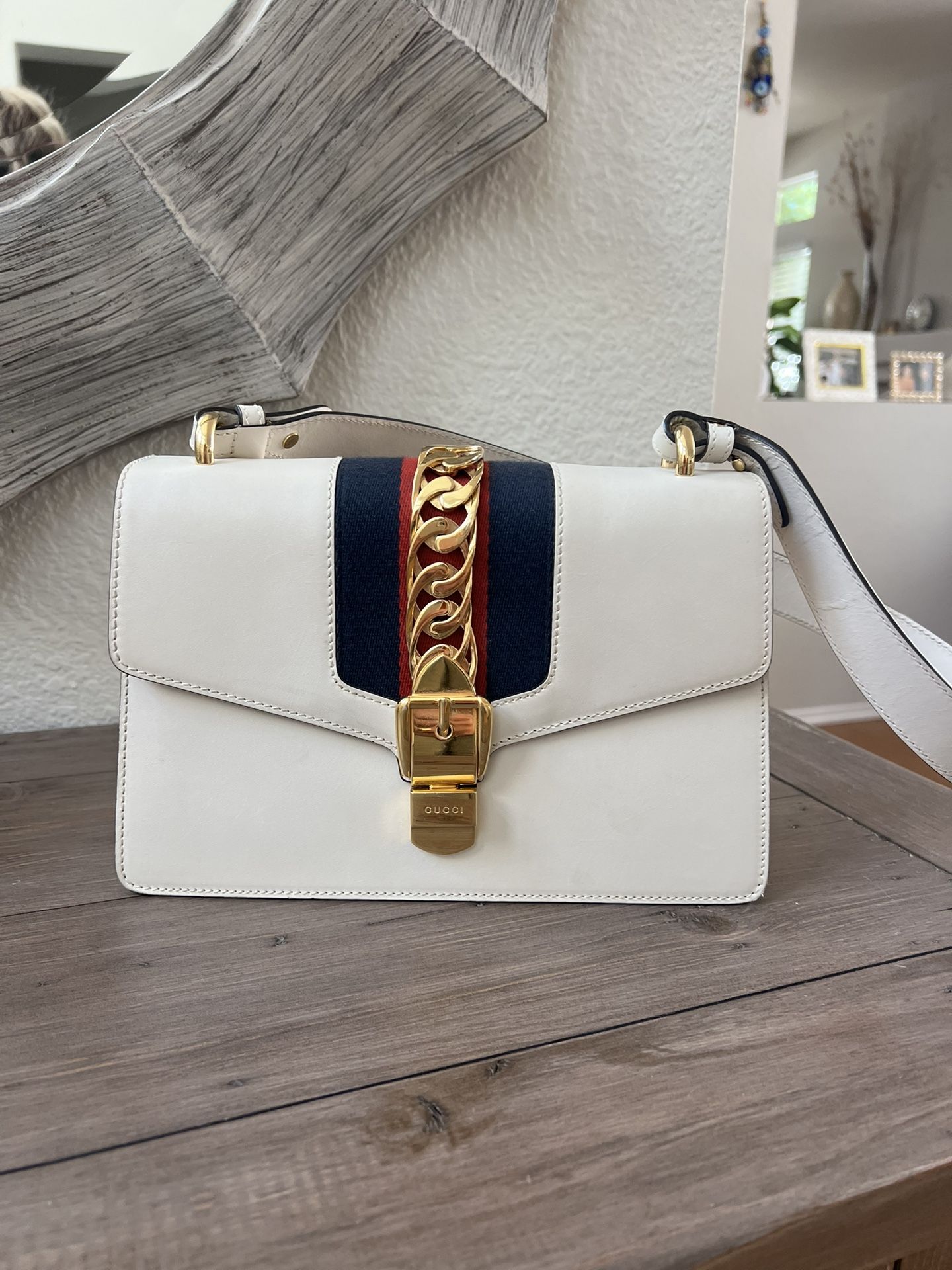 Gucci White Leather Sylvie Medium Shoulder Bag