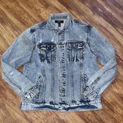Forever 21 Men Denim Button Up Jean Jacket Size Medium light wash Blue Long Slee