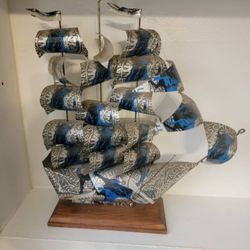 Decorative Metal Ship Sculpture _Intricately fabricated metal ship sculpture