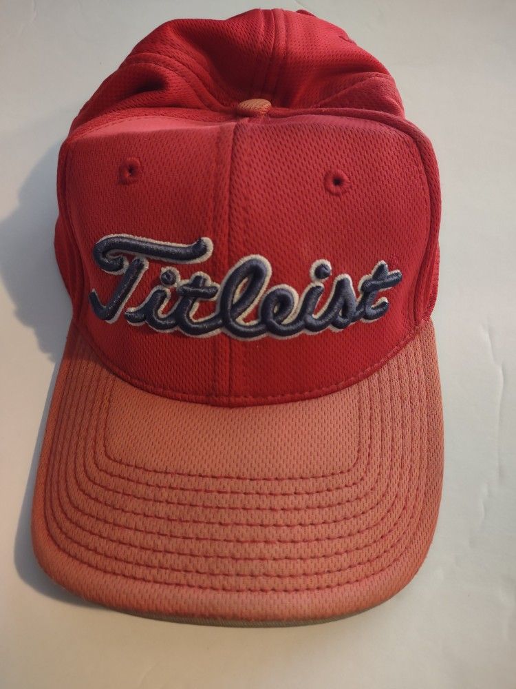 Vintage Used Titleist Red And Orange Golf Baseball Cap