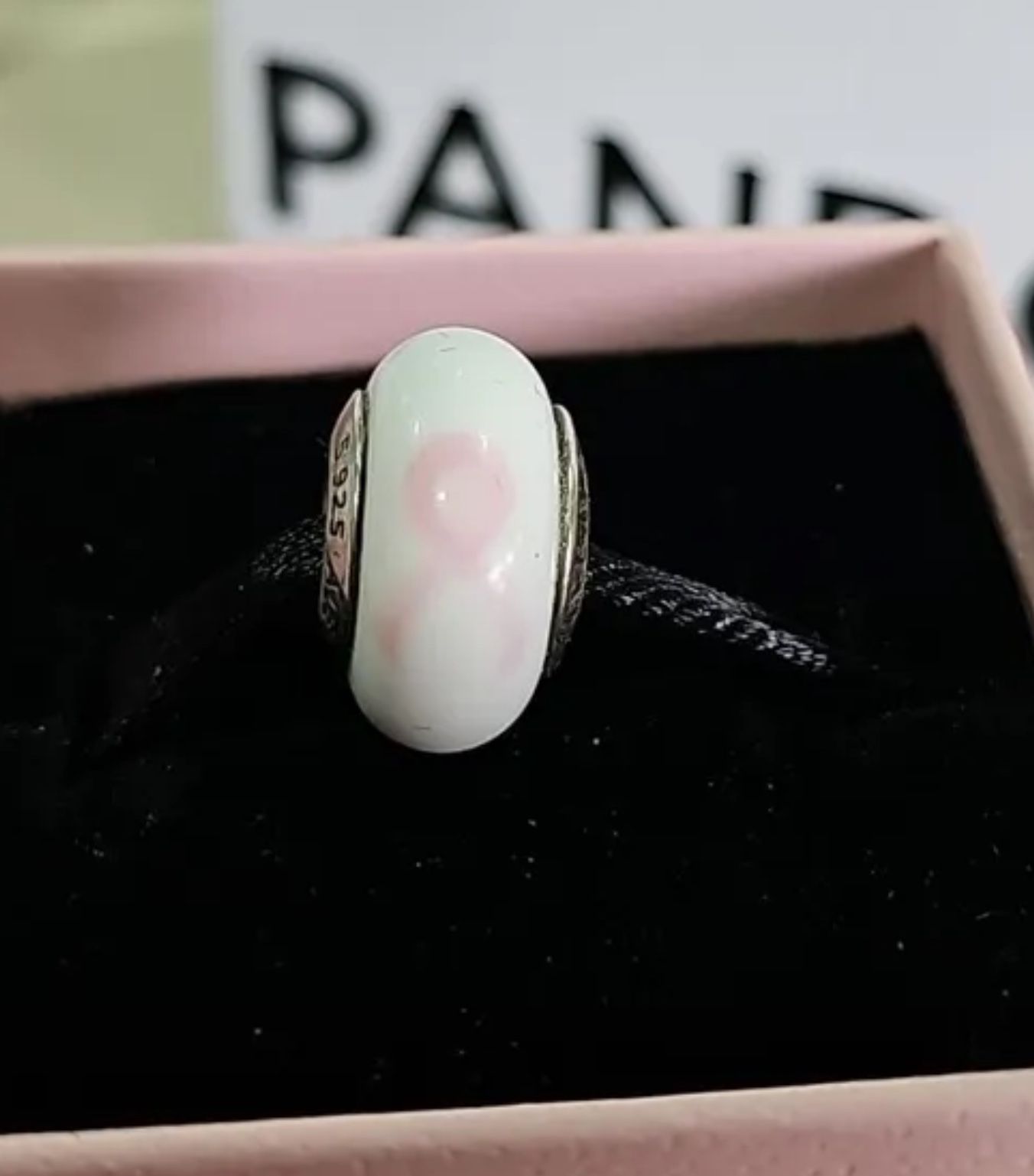 Pandora Murano Charm breast Cancer awareness Retired 