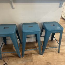 Set Of 4 Metal Stools Teal