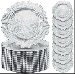 50 Pcs 13 Inch Charger Plates Bulk Plastic Plate Chargers With Floral Reef Design Round Ruffled Rim Dinner Charger Plates For Dinner Wedding Party Eve