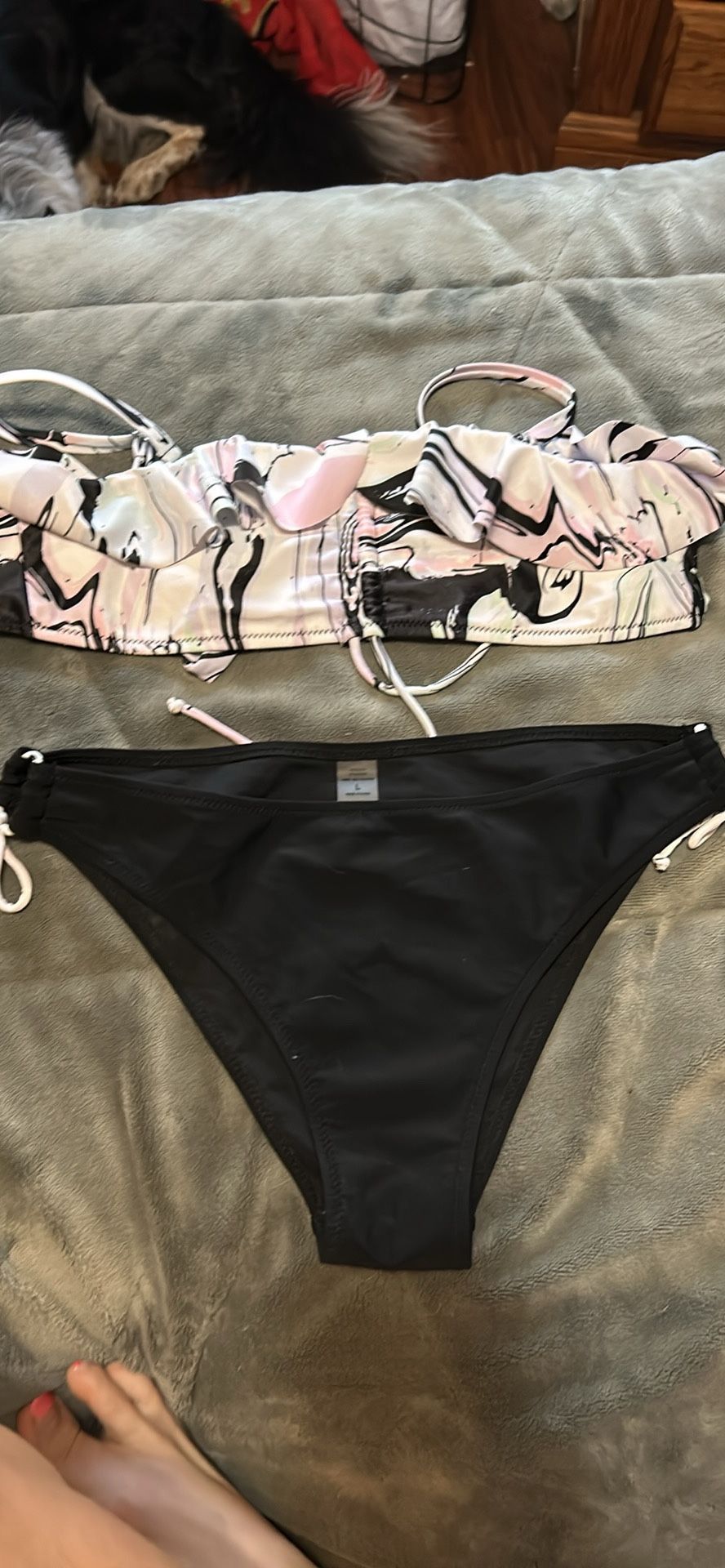 Marble Print Bikini Top and Black Bottom