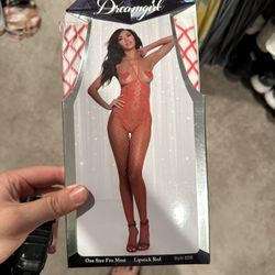 Red Fishnet Bodysuit Lingerie 