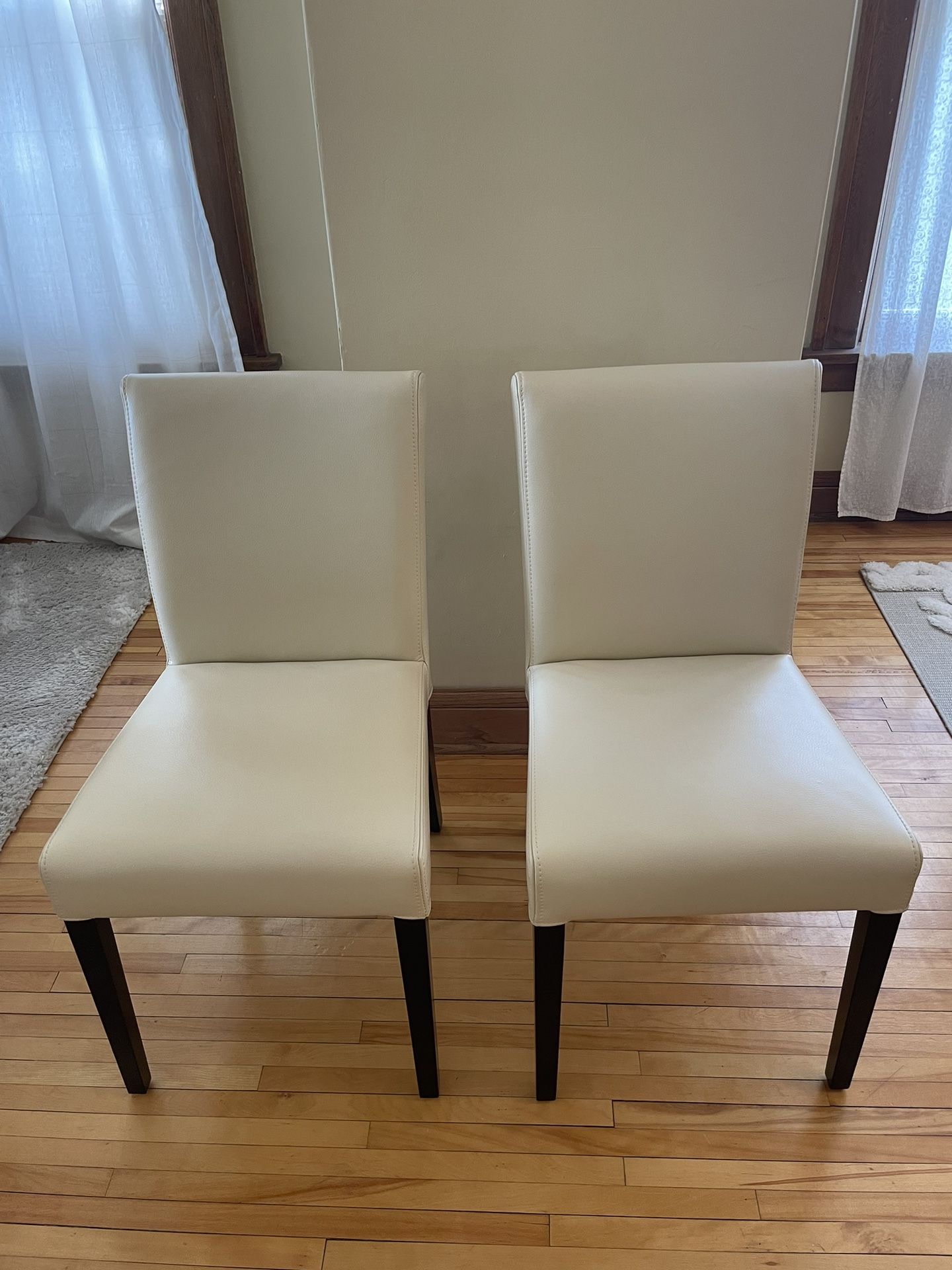 Crate & Barrel Lowe Ivory Leather Dining Chairs (2)
