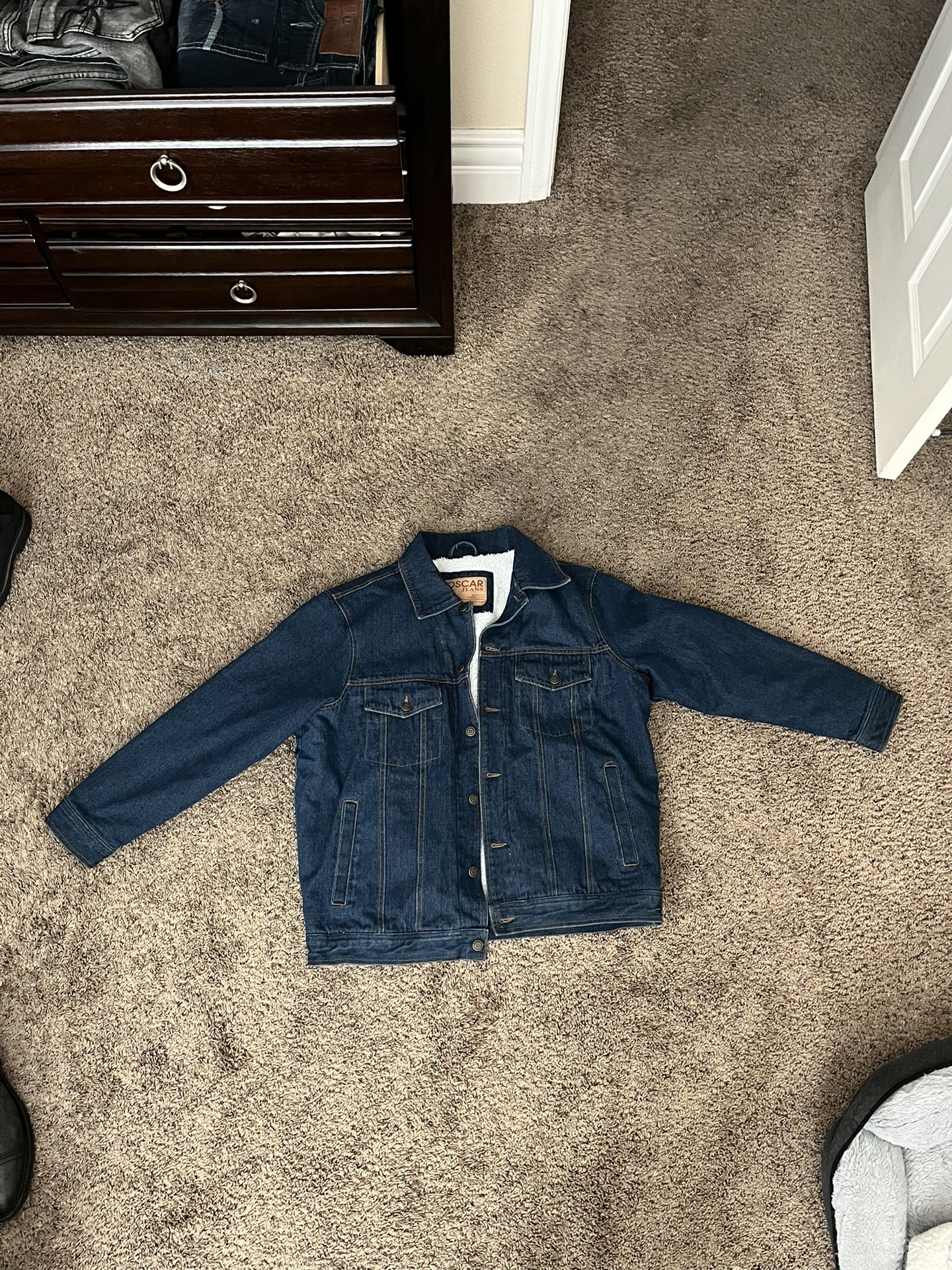 Oscar Jeans Dark Denim Jean Jacket Sherpa vintage Size large