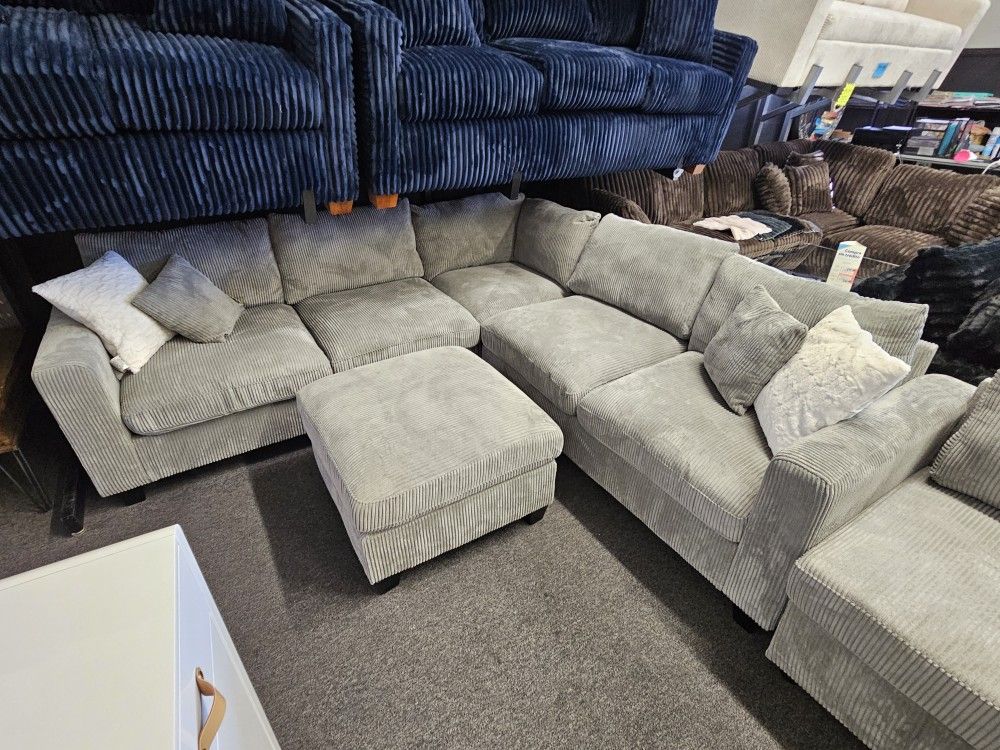 Brand New Sectional $549 Last 2 Sets Corduroy Fabric Light Grey