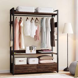Freestanding Closet Organizer, Garment Rack with Drawers & Storage Shelves