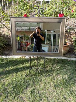 Large Rectangular Beveled Wall Mirror with Silver Frame