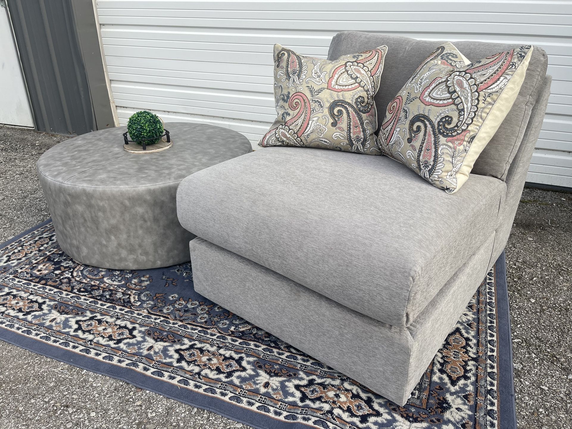 New Adorable Large Armless Chair $185, Ottoman $175