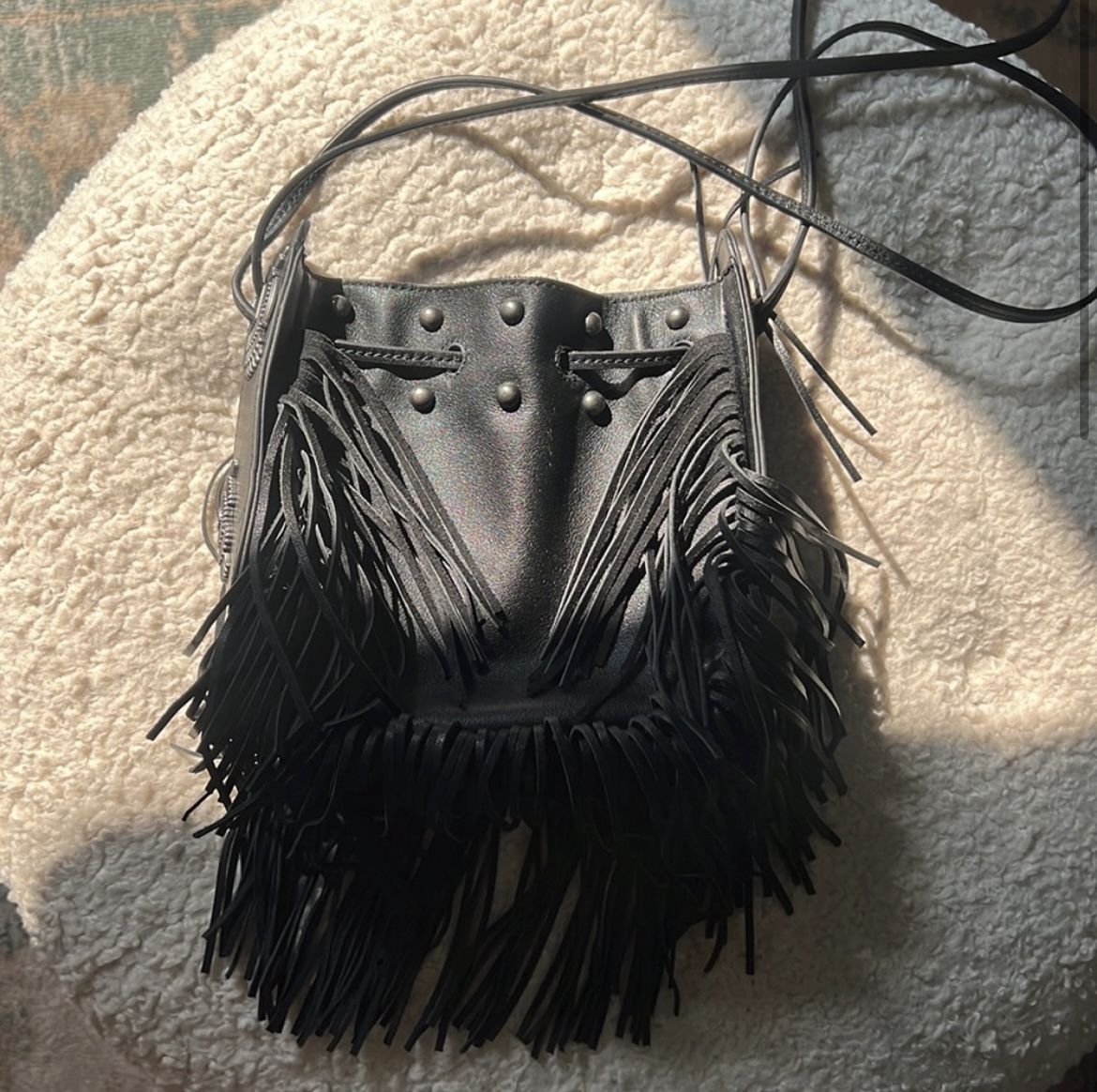 ZARA leather suede fringe shoulder bag