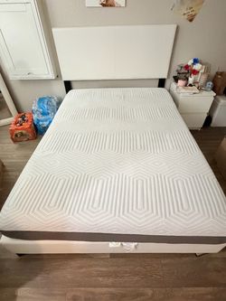 Full size Mattress with White Upholstered Bed Frame