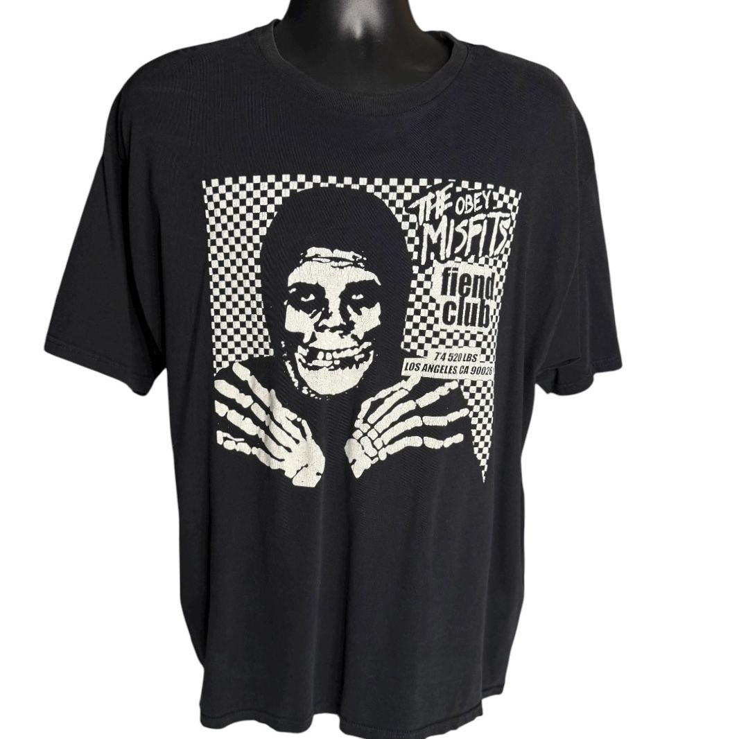 Obey The Misfits Fiend Club Skull Graphic Tee Black XL Punk Rock Band T-Shirt