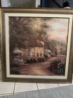 Large 45” x 45” Framed Tuscan Mediterranean Wall Art – Old World Village