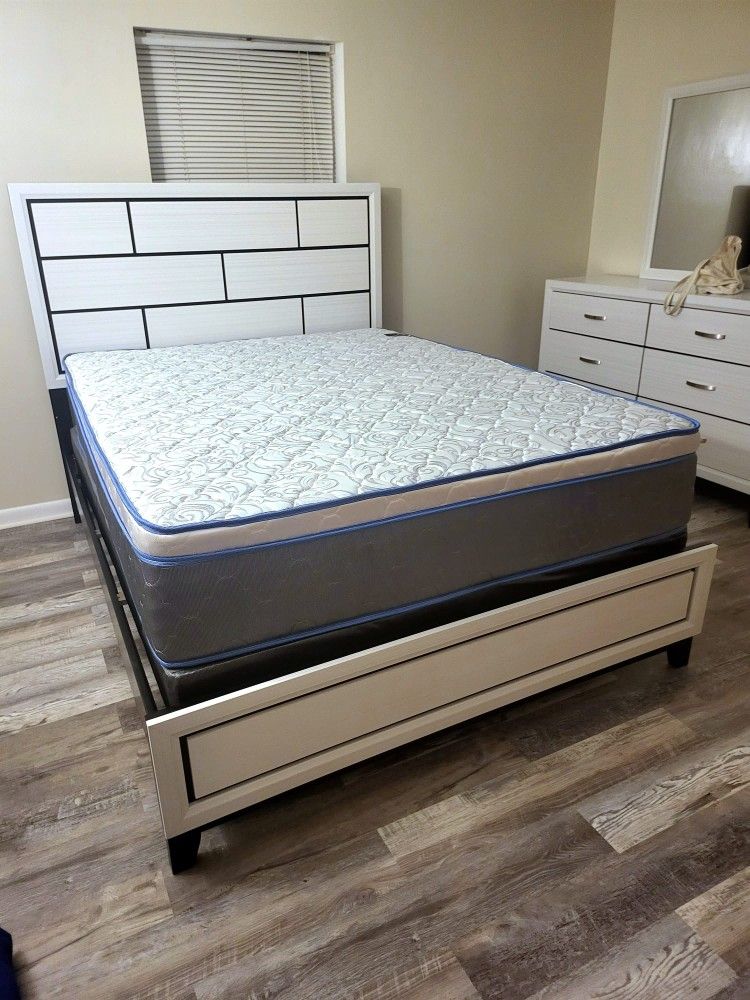 NEW PLUSH QUEEN PILLOWTOP MATTRESS WITH BOX SPRING 2PC ♨️ Bed frame is not available