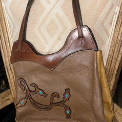 Turquoise Stone Handmade Leather Bag, Turquoie Stone