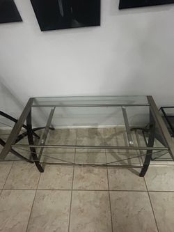 Glass Top Desk with Matching Shelf